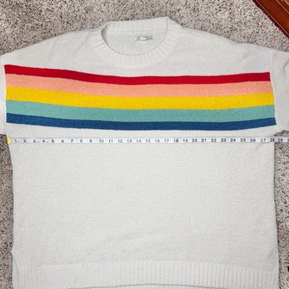 American Eagle Rainbow Stripe Cream Chenille Knit Sweater L/XL Large Extra Large - Picture 9 of 11